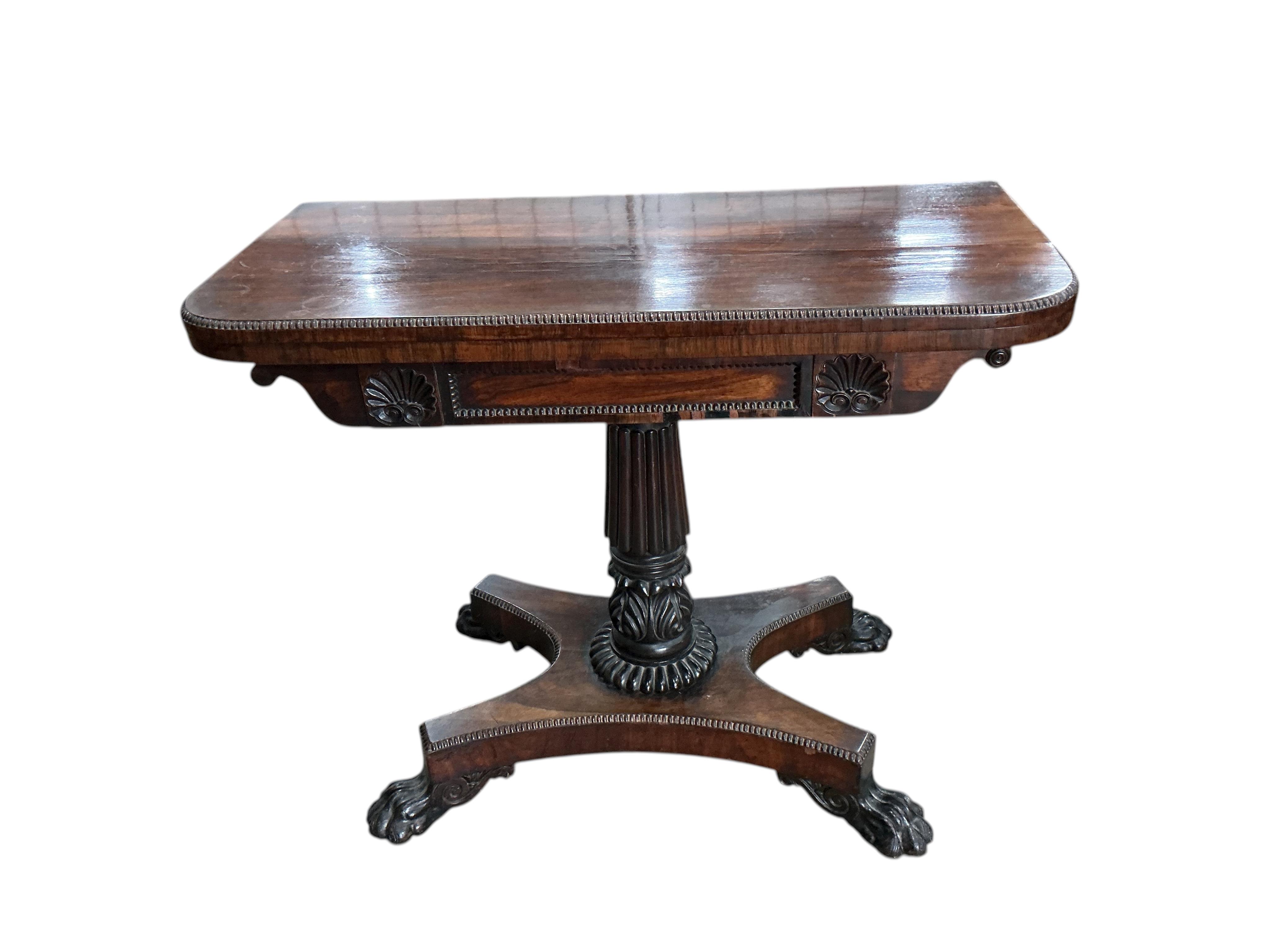 A William IV rosewood folding card table, width 90cm, depth 45cm, height 74cm